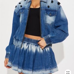 Denim Mini Skirt Set  - Blue Denim